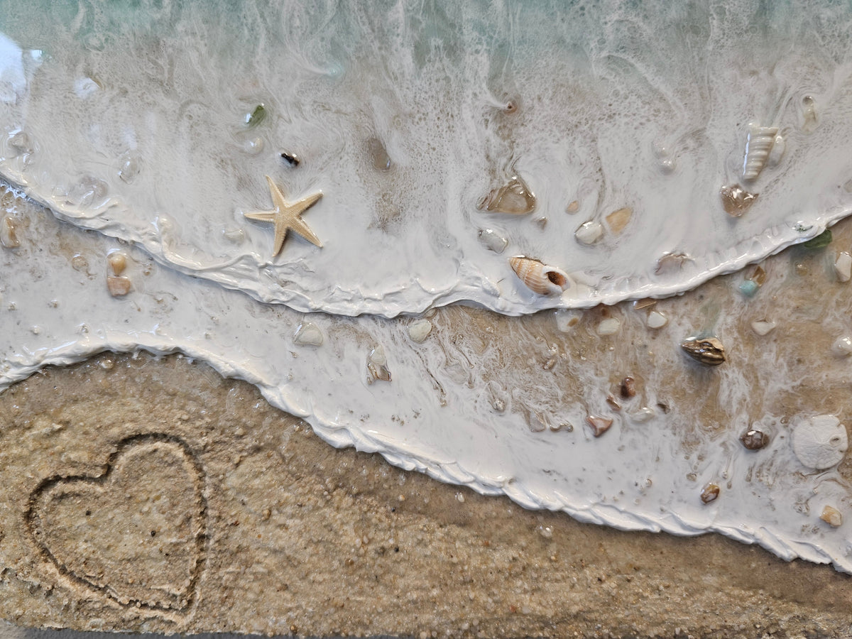 beach resin art with cremation ash