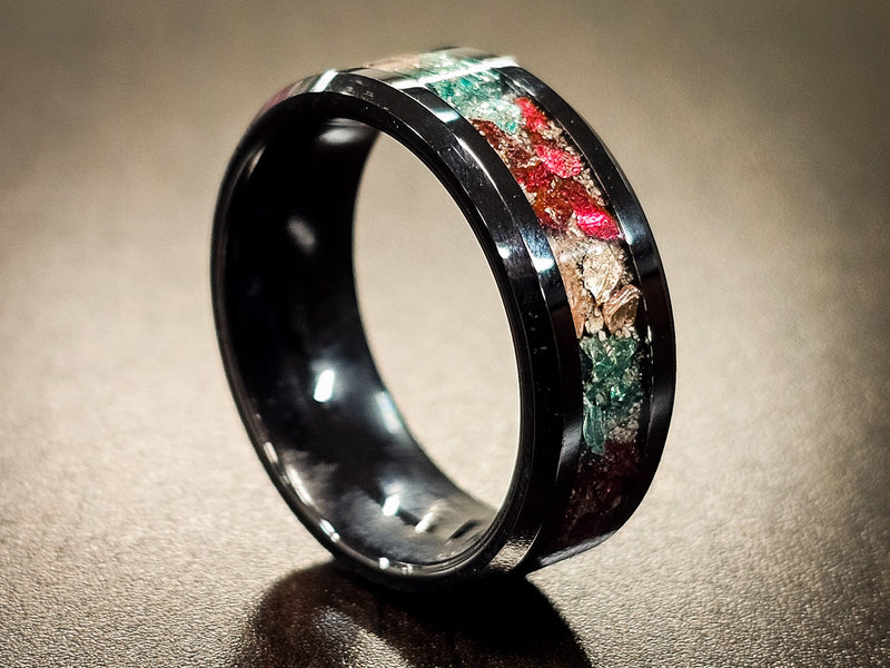 cremation ring mint green, rosy gold, purple coffee